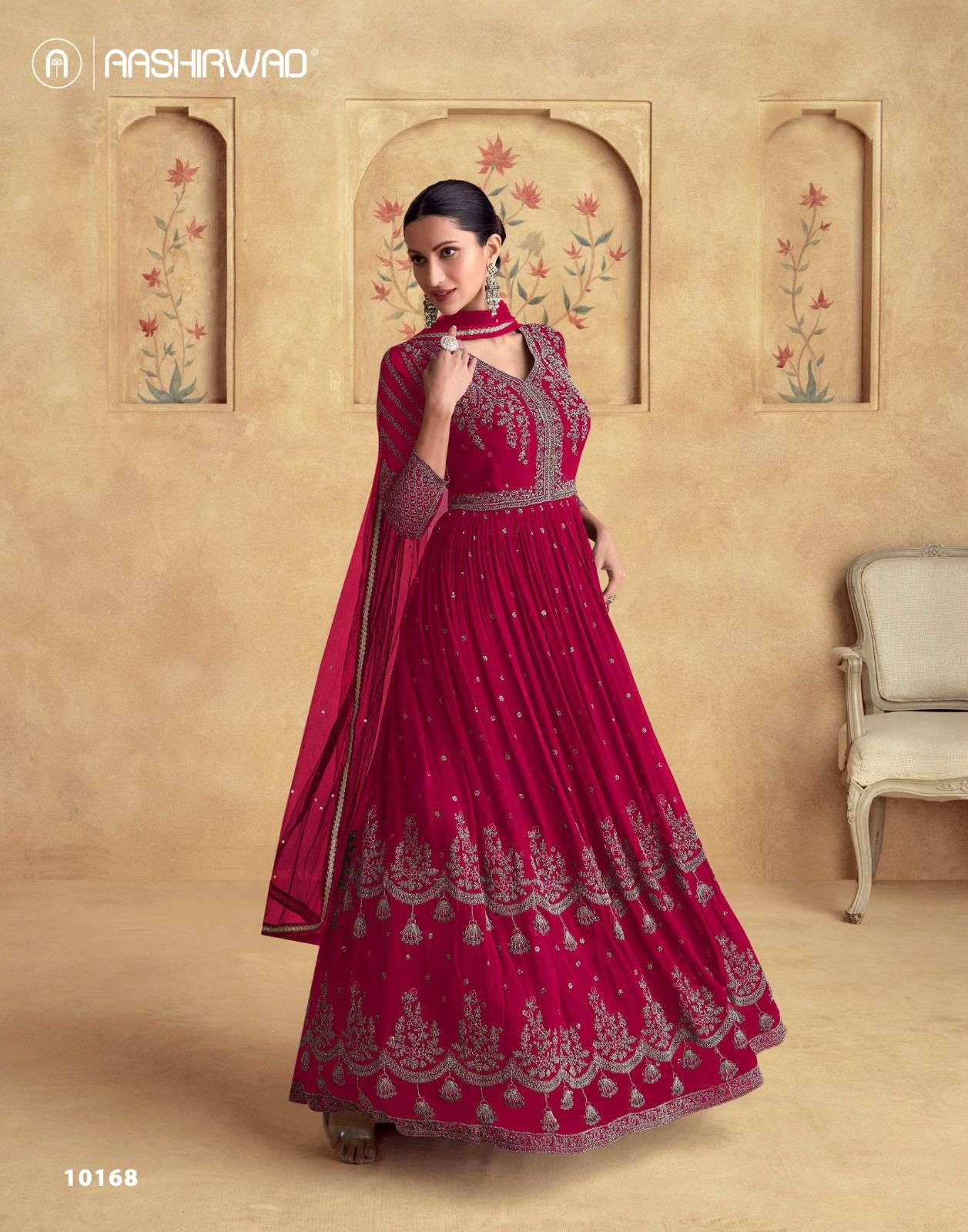 ALFAAZ GOLD by AASHIRWAD CREATION REAL GEORGETTE gown collection manufacturer surat 