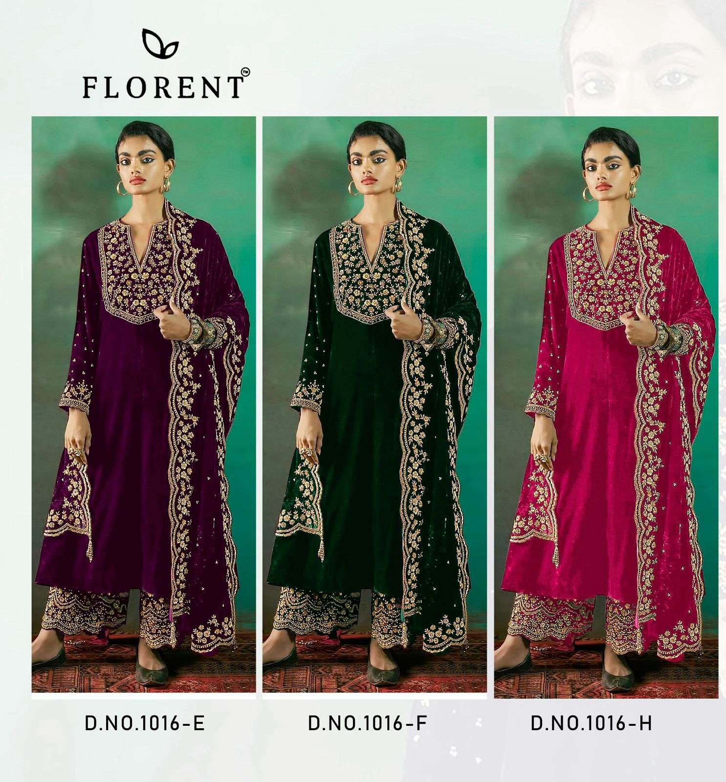D NO 1016 COLOUR BY FLORENT VELVET PAKISTANI SUITS 