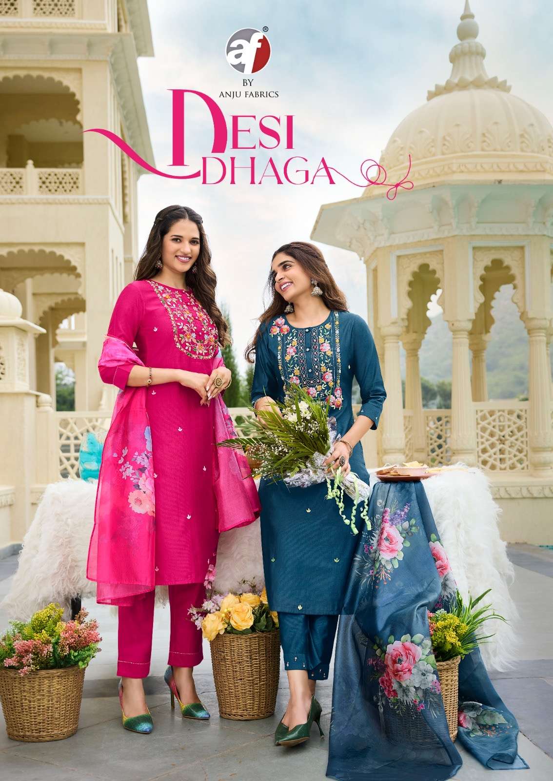 Desi dhaga by anju fabric new launching collection kurti pant with dupatta manufactur surat