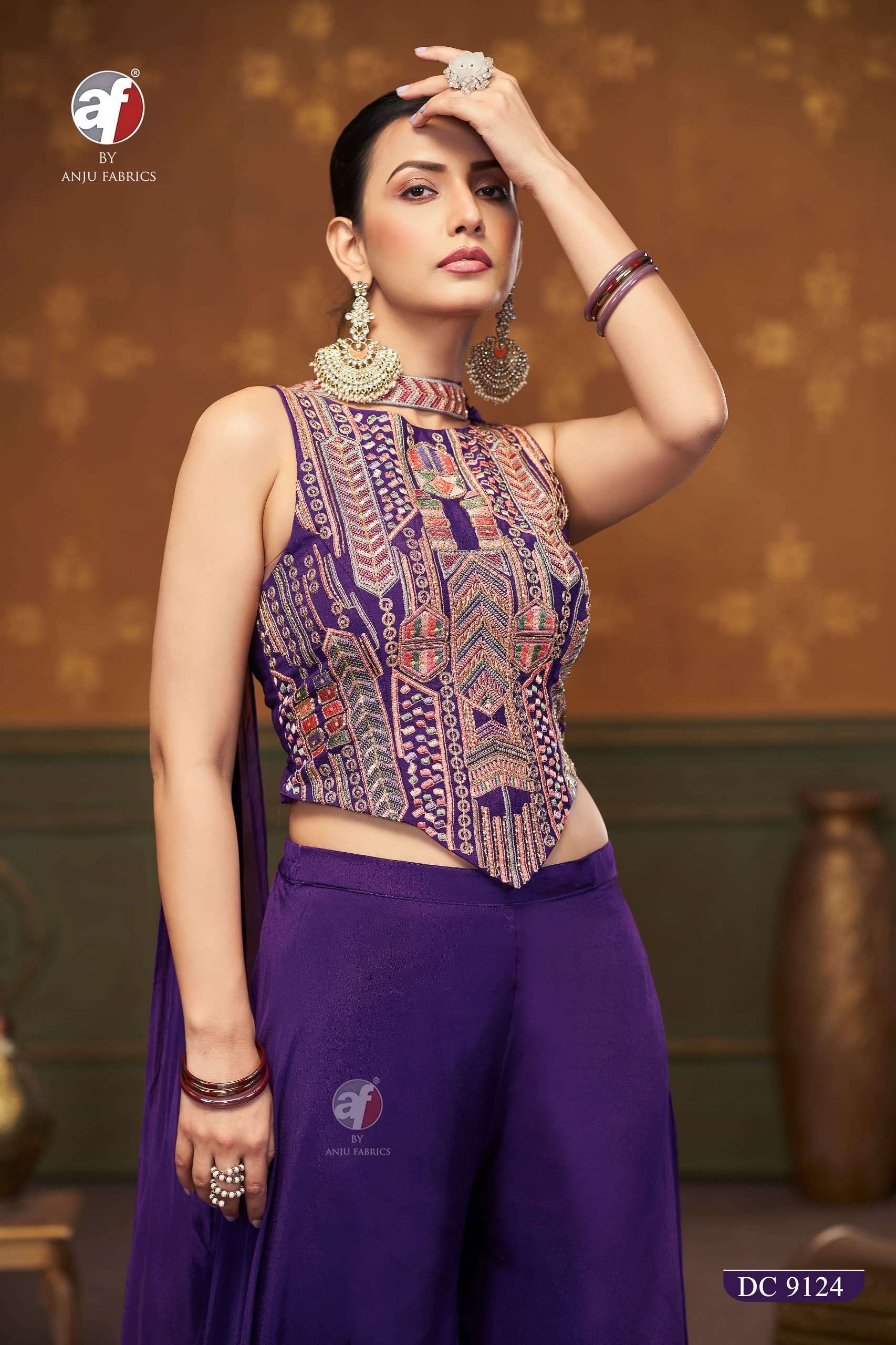 New design DC 9108 9123 9124 designer crop top with drape skrit chokar dupatta by anju fabric manufa...