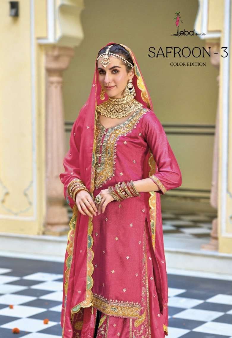 Safroon vol 3 colour edition by eba lifestyle readymade plazo suit manufacturer surat