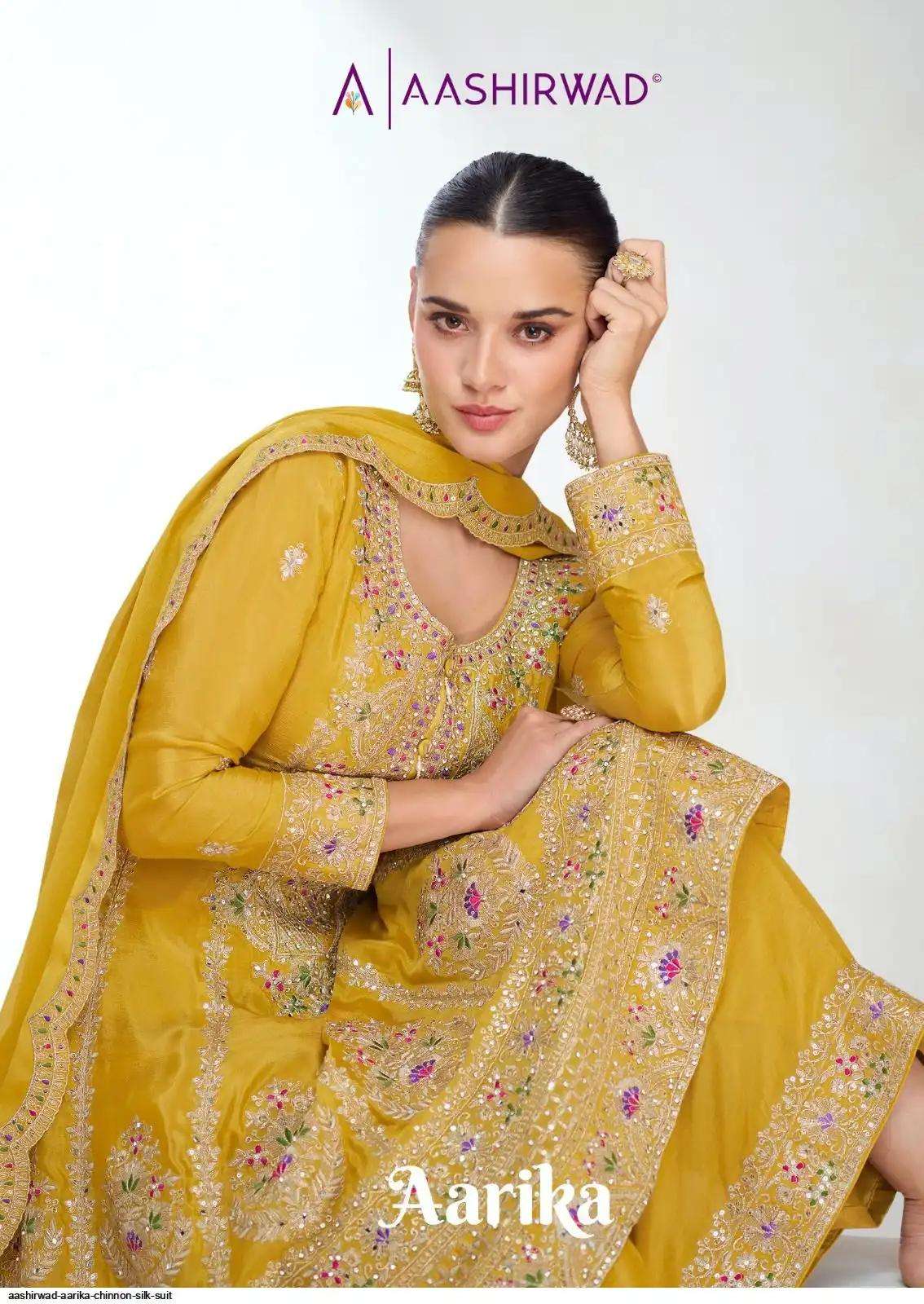 AARIKA by AASHIRWAD CREATION CHINNON SILK suit collection manufacturer surat 