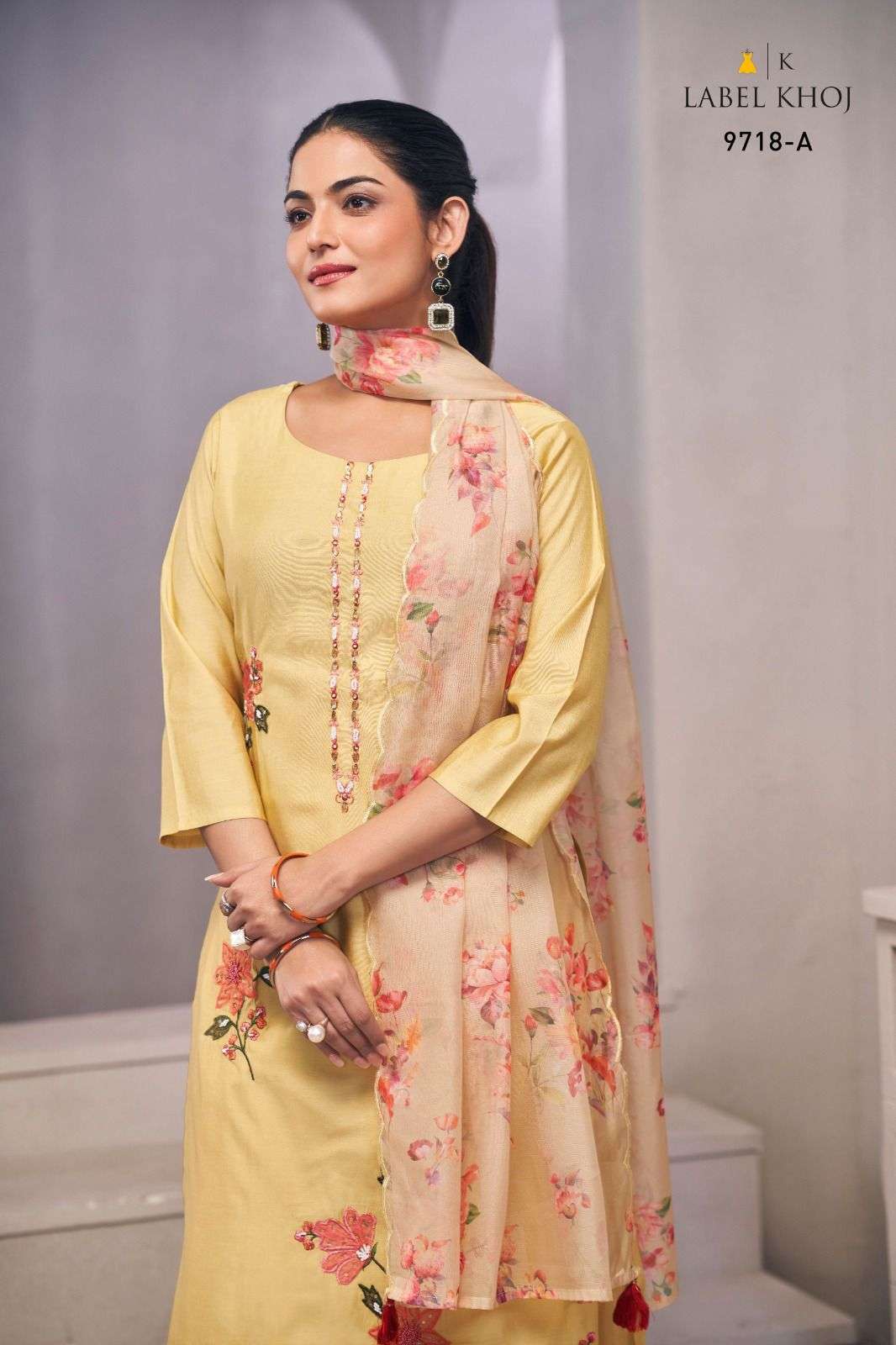 Applique by Label Khoj  Heavy Roman Silk kurti collection manufacturer surat 