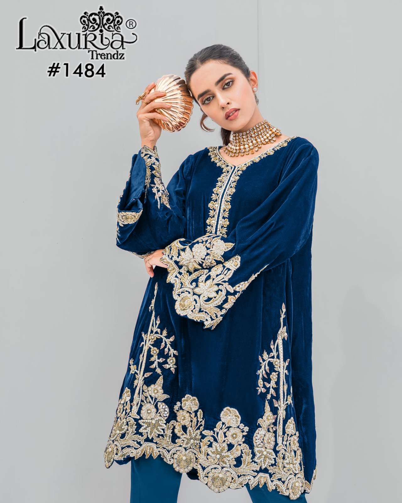 D NO 1484 by LAXURIA TRENDZ Velvet kurti collection manufacturer surat 