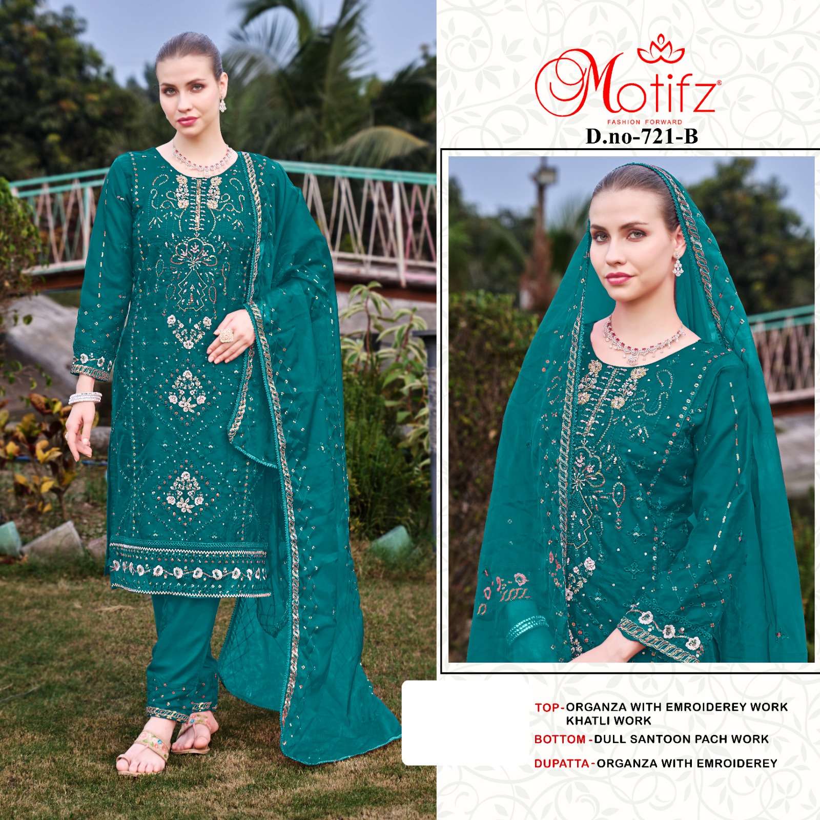 Design no 721 by  Motifz organza suit collection manufacturer surat 