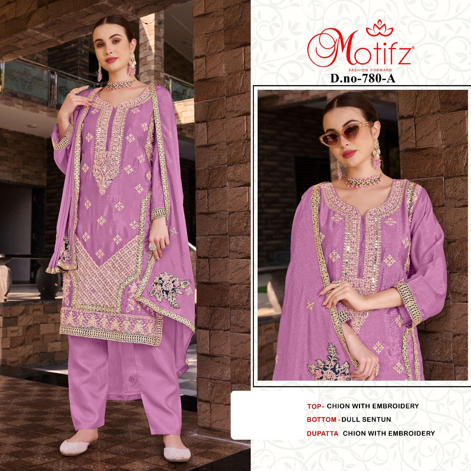 Design no 780 by MOTIFZ chinon suit collection manufacturer surat 
