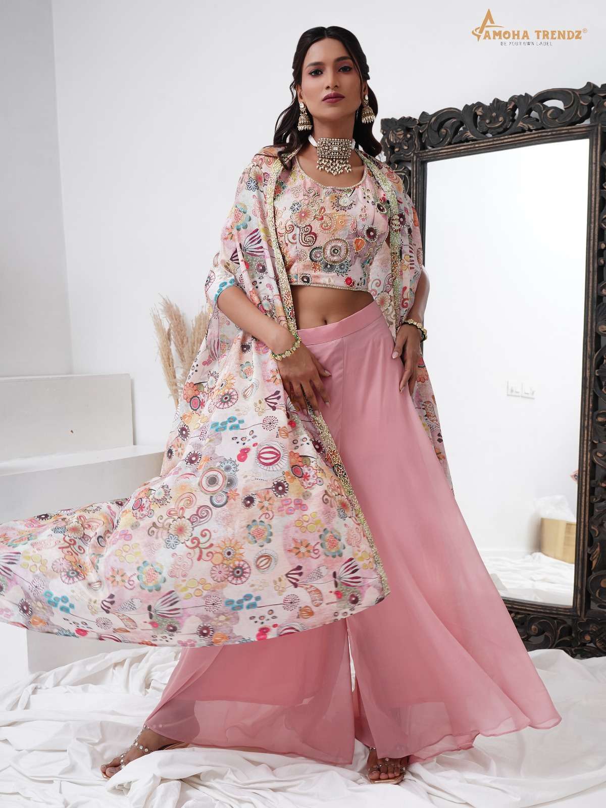 DESIGN NO C400 amoha trendz READYMADE  CROP TOP PRINTED PLAZO suit collection manufacturer surat 