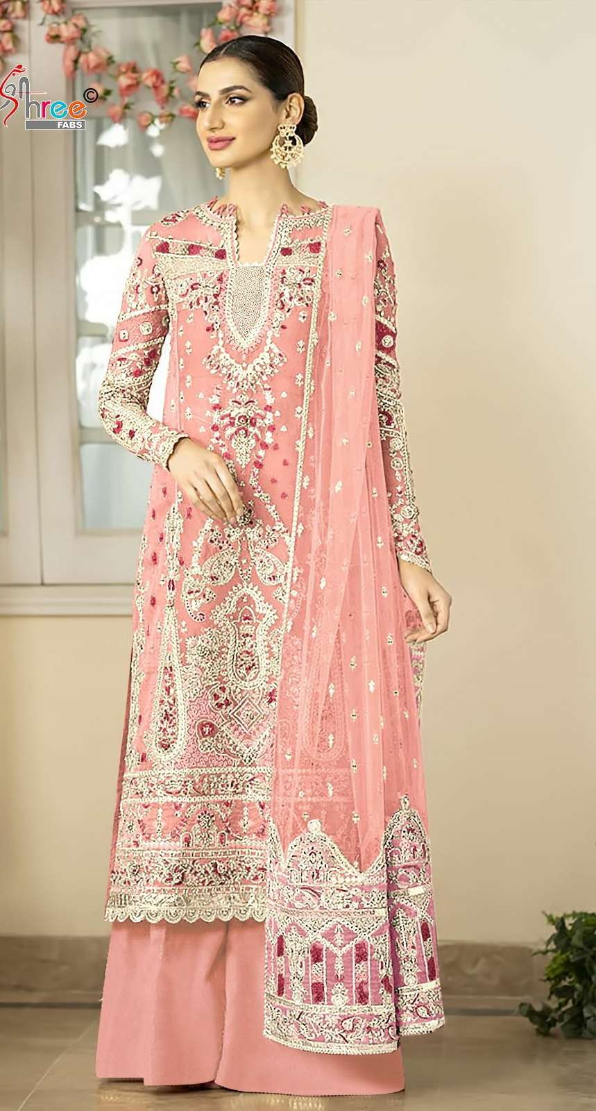 DESIGN NO K 5020 by shree fabs organza silk with heavy embroidery suit creation manufacturer surat 