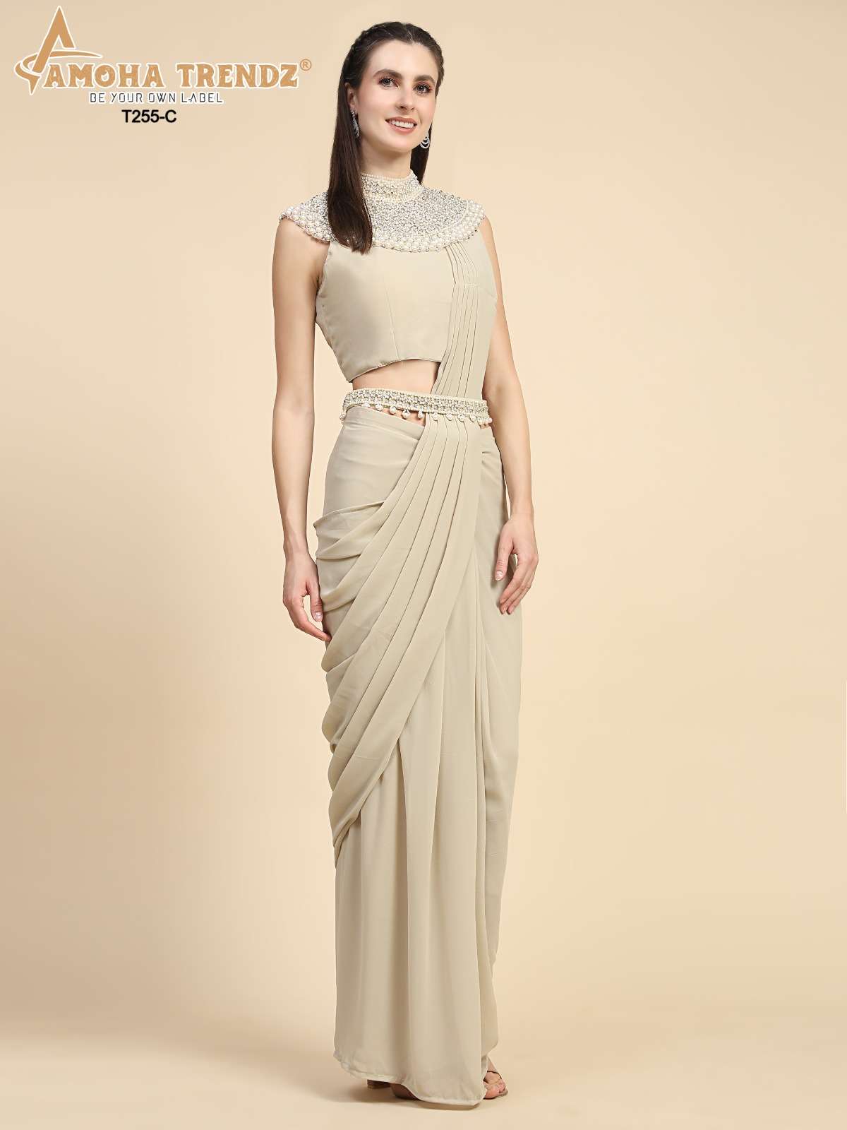 DESIGN NO T255 by amoha trendz READY TO WEAR GEORGETTE SAREES collection manufacturer surat 