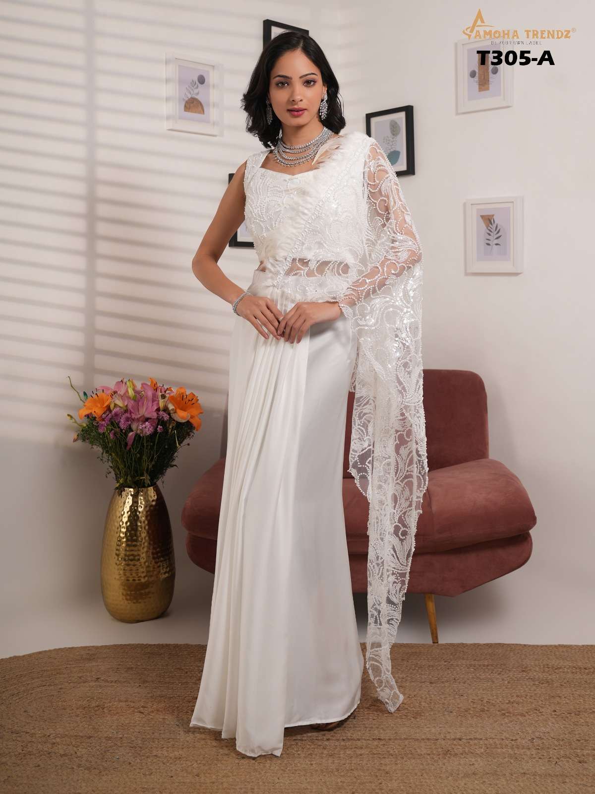 DESIGN NO T305 by  AMOHA trendz READY TO WEAR SAREES collection manufacturer surat 