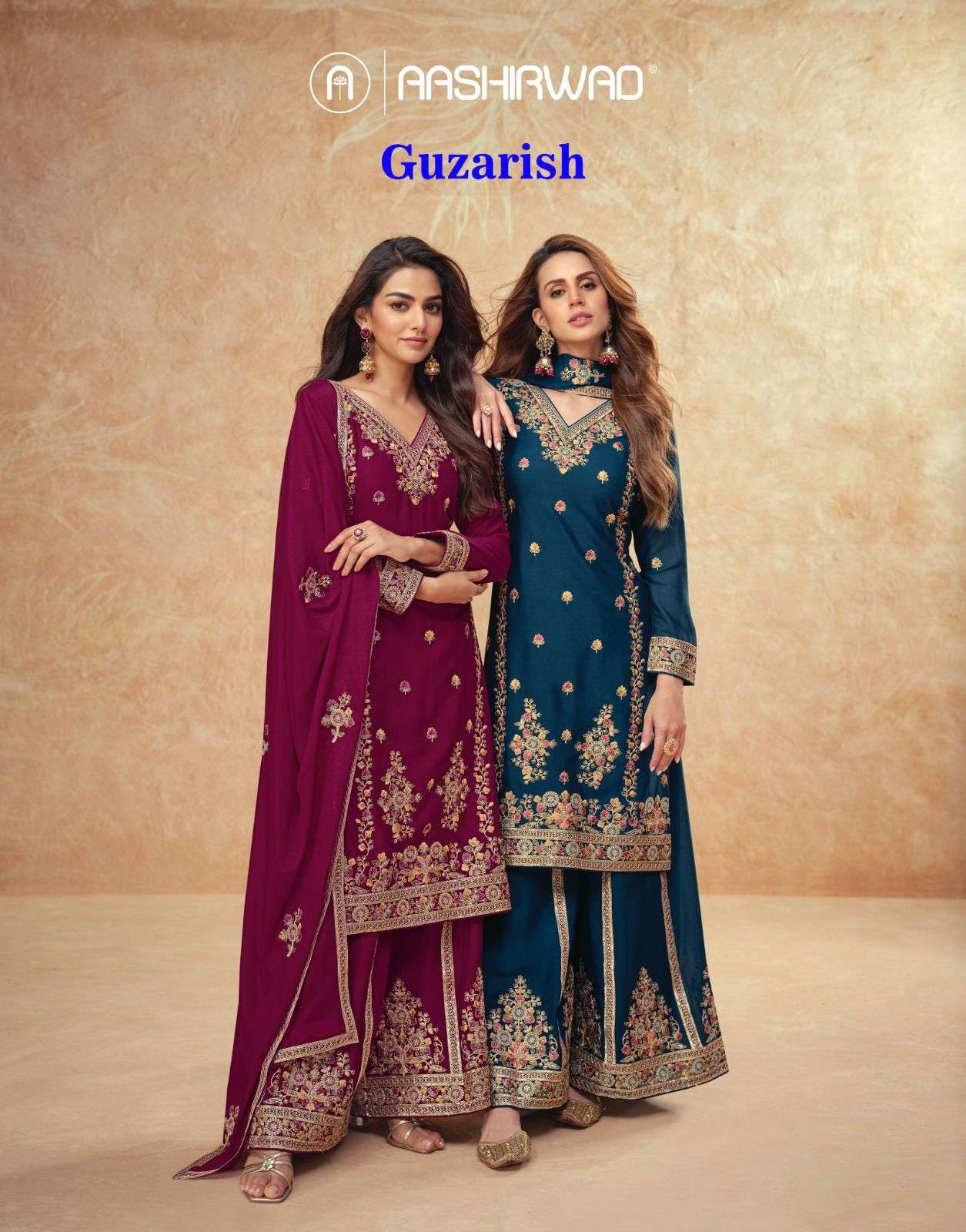 GUZARISH by AASHIRWAD CREATION CHINNON SILK suit collection manufacturer surat 