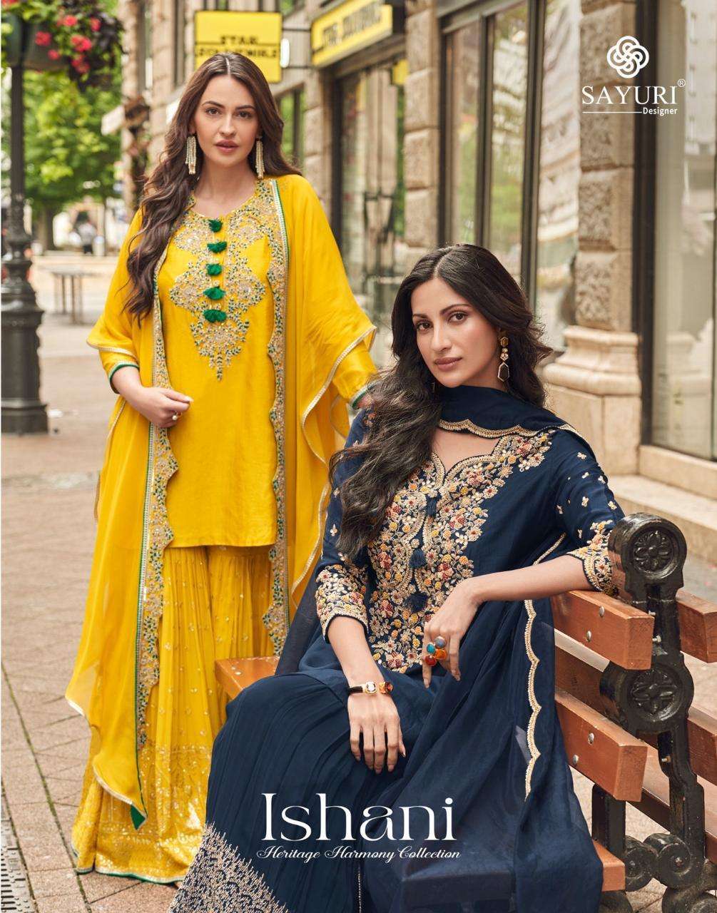 ISHANI 5595 SERIES by  SAYURI DESIGNER  PREMIUM SILK GHARARA suit collection manufacturer surat 
