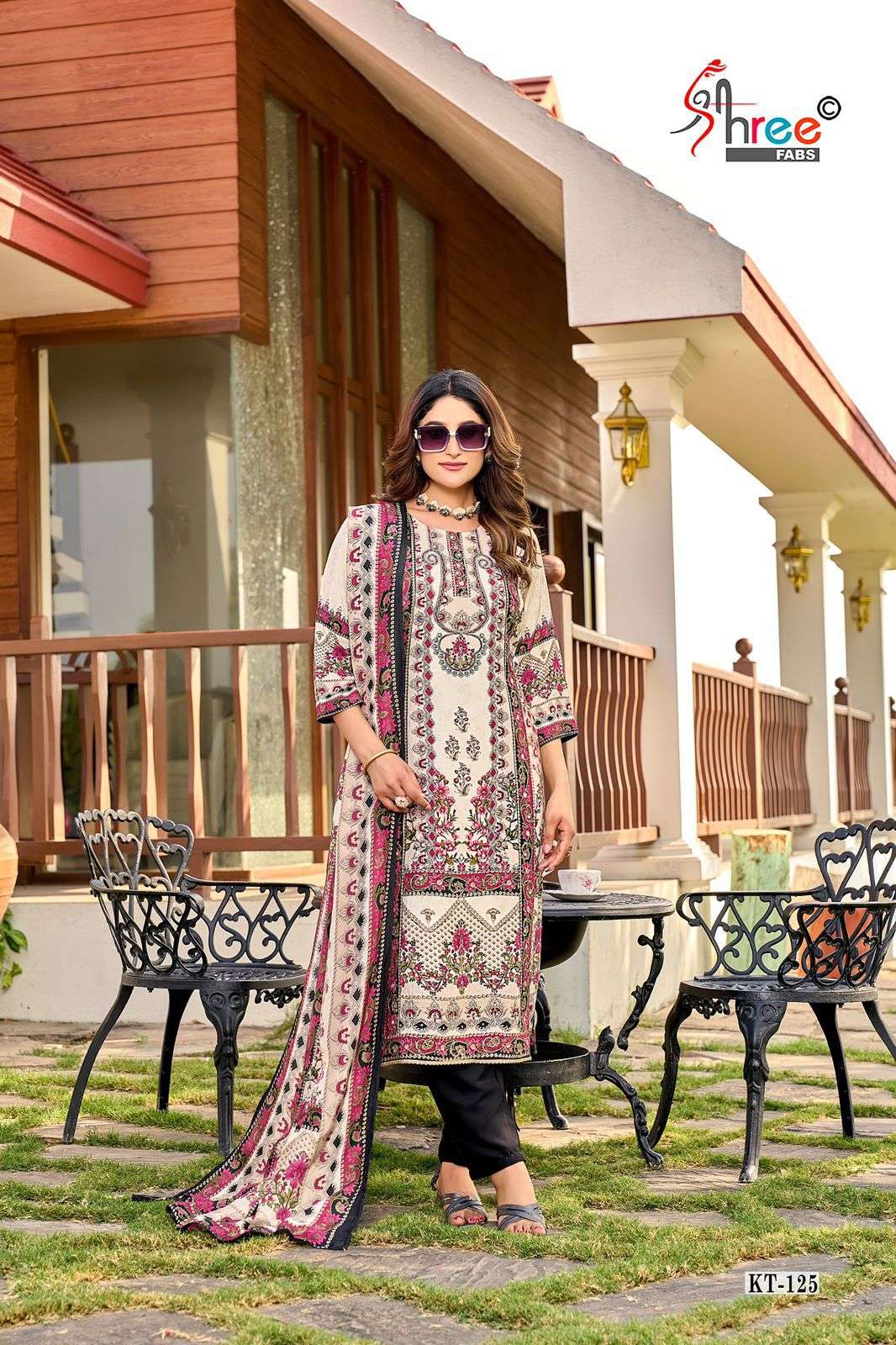 KT 125  by shree fabs  reyon print suit collection manufacturer surat 
