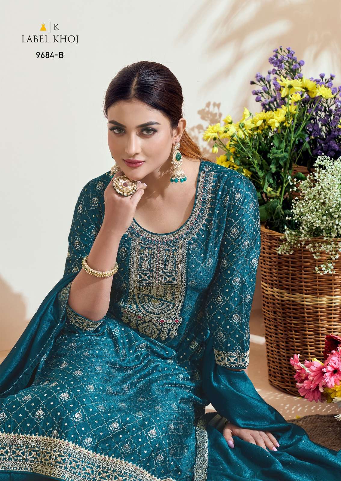 LABEL KHOJ SERIES  9682A TO 9684B vichitra silk suit collection manufacturer surat 