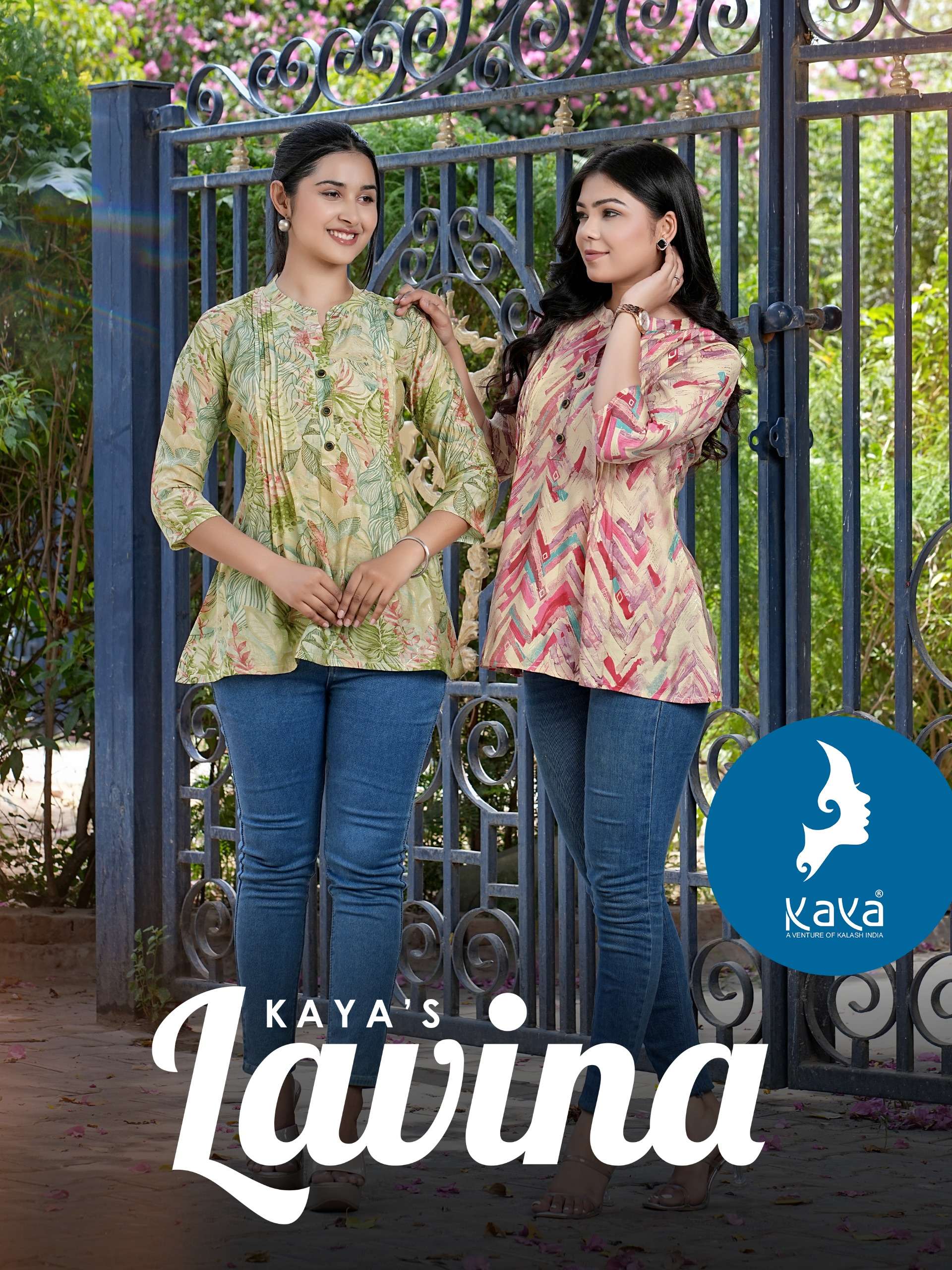 LAVINA by KAYA KURTI CHANDERI PRINT Cotton kurti collection manufacturer 