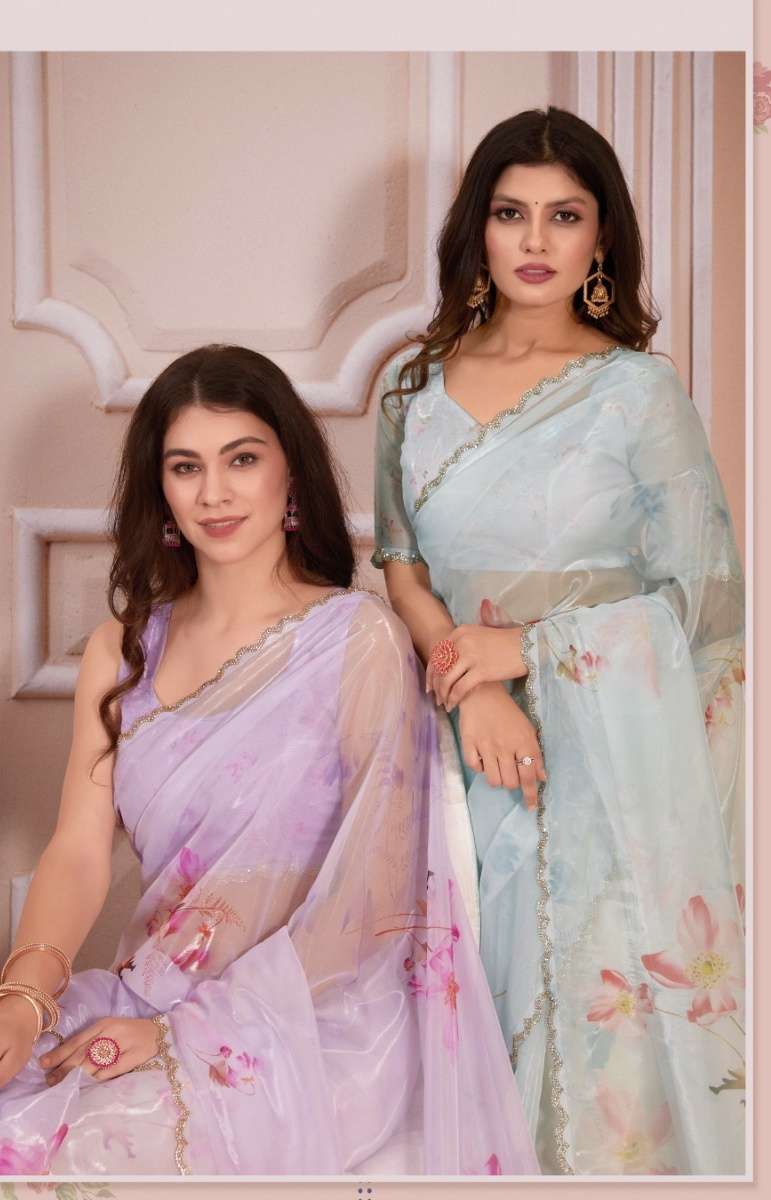 MEHEK D NO 655A TO 655E Organza Digital print  Saree creation manufacturer surat 