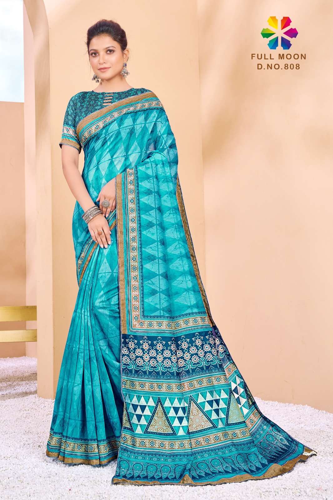 MOON FULL RIES  801 TO 809 by JIVORA  CHANDERI silk saree collection manufacturer surat 