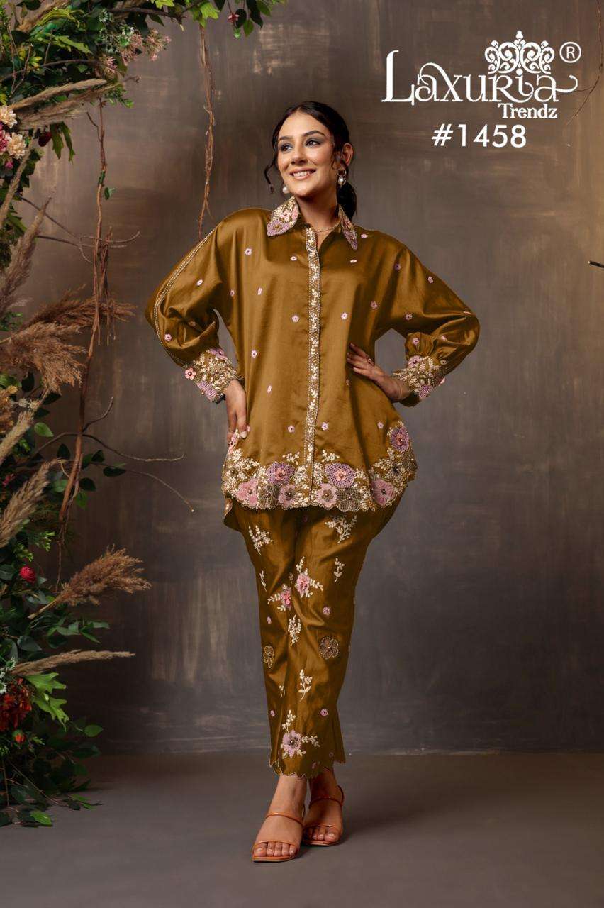 Premium Quality CoOrd Sets D  No 1458 by Laxuria trendz kurti collection manufacturer surat 