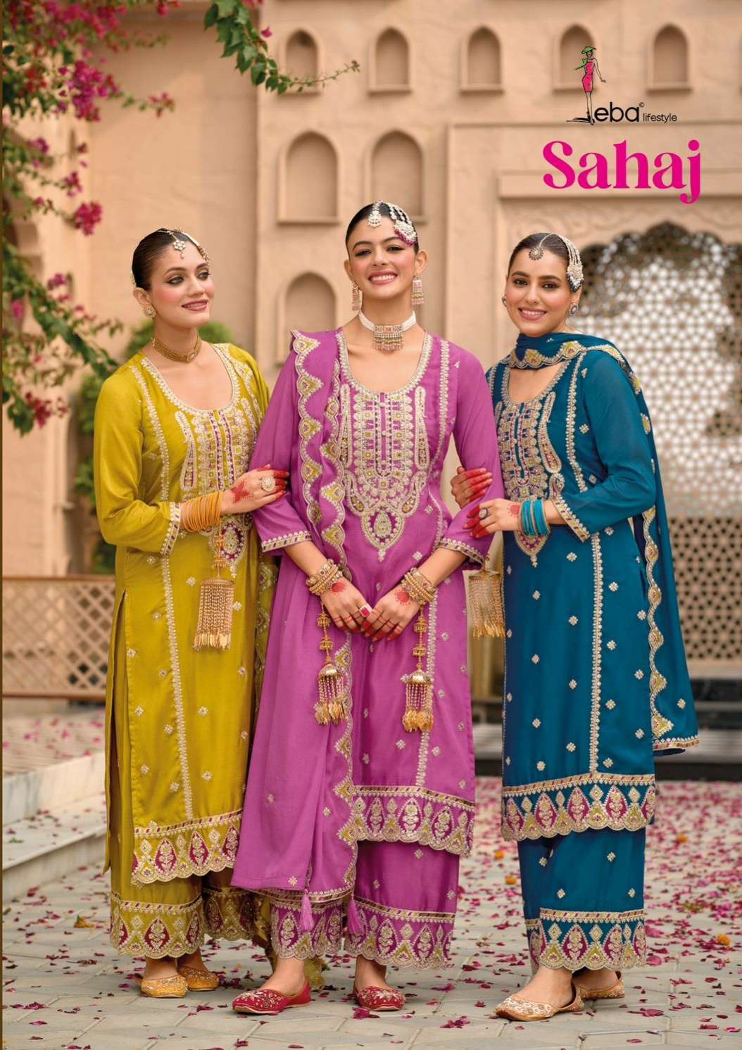 Sahaj by eba lifestyle  hevey Chinon suit collection manufacturer surat 