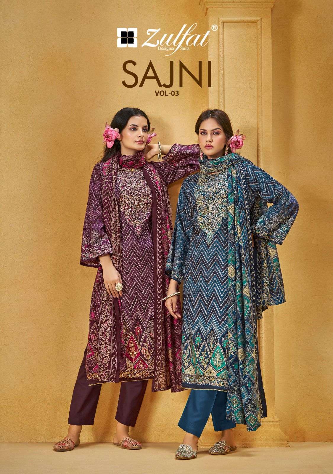 SAJNI VOL 3 by Zulfat Jam Cotton exclusive designer suit collection manufacturer surat 