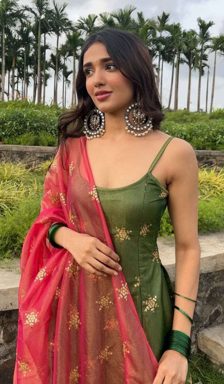 SKU  DRS117 COLOR OLIVE GREEN GEORGETTEsilk kurti collection manufacturer surat 