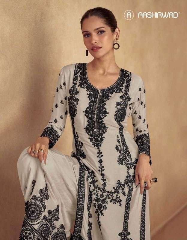 SOFIYA by AASHIRWAD CREATION CHINNON SILK suit collection manufacturer surat 