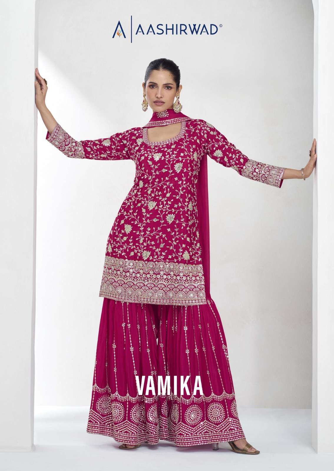 Vamika by Aashirwad creation Chinon suit collection manufacturer surat 