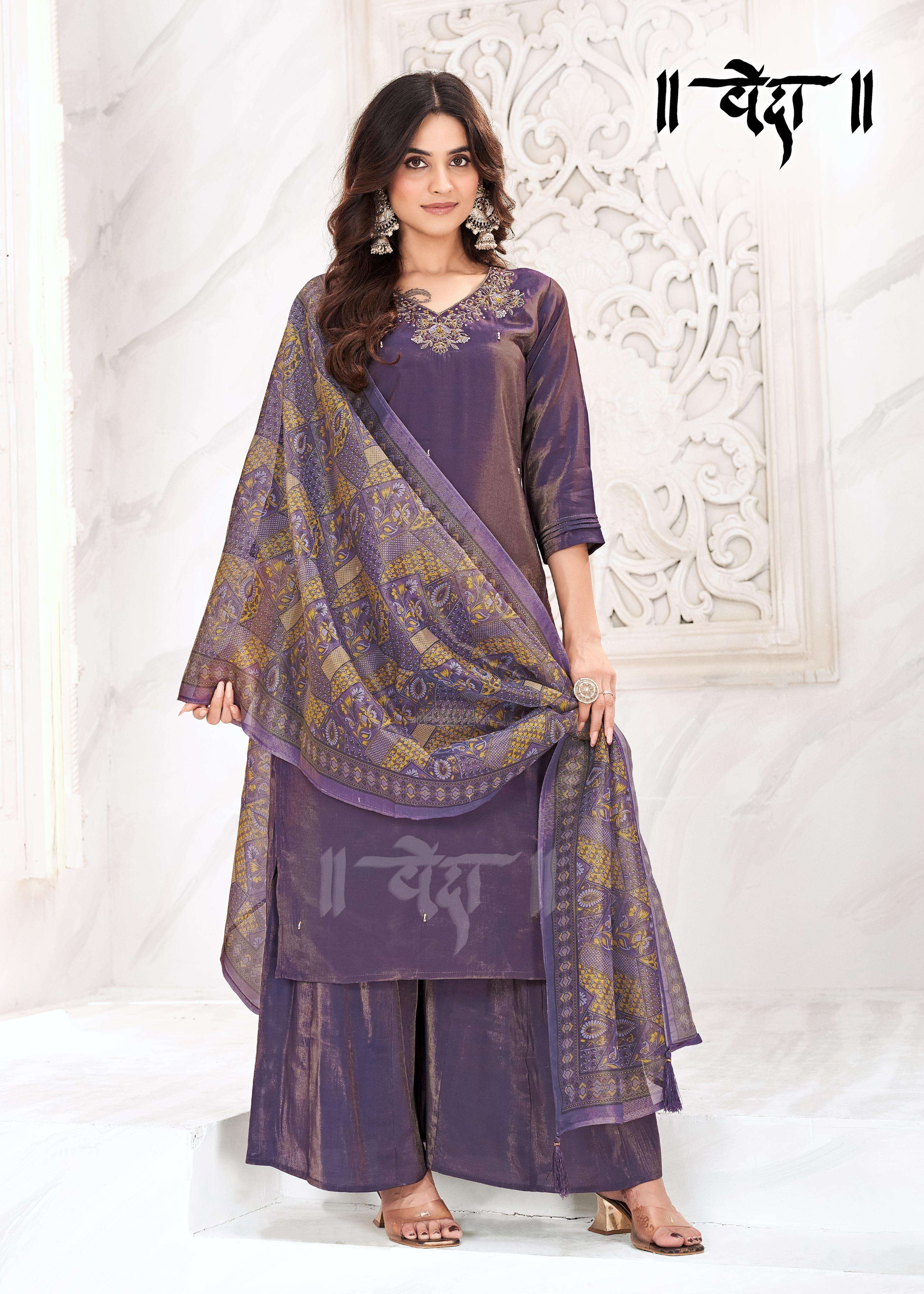 Veda Shimmer Viscose Plazzo suit collection manufacturer surat 