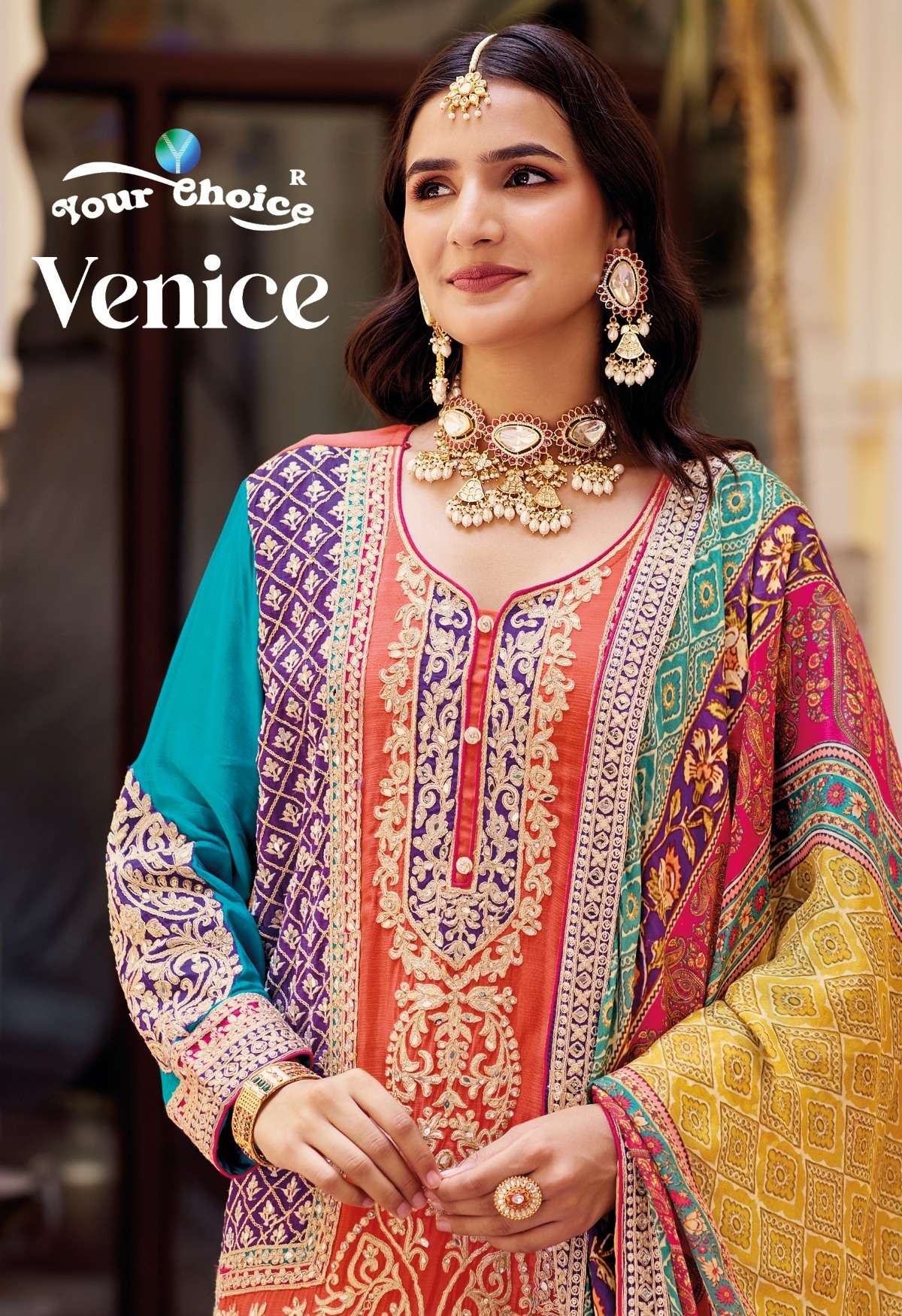 Venic by Your choice  Heavy Chinon sarara Suit collection manufacturer surat 