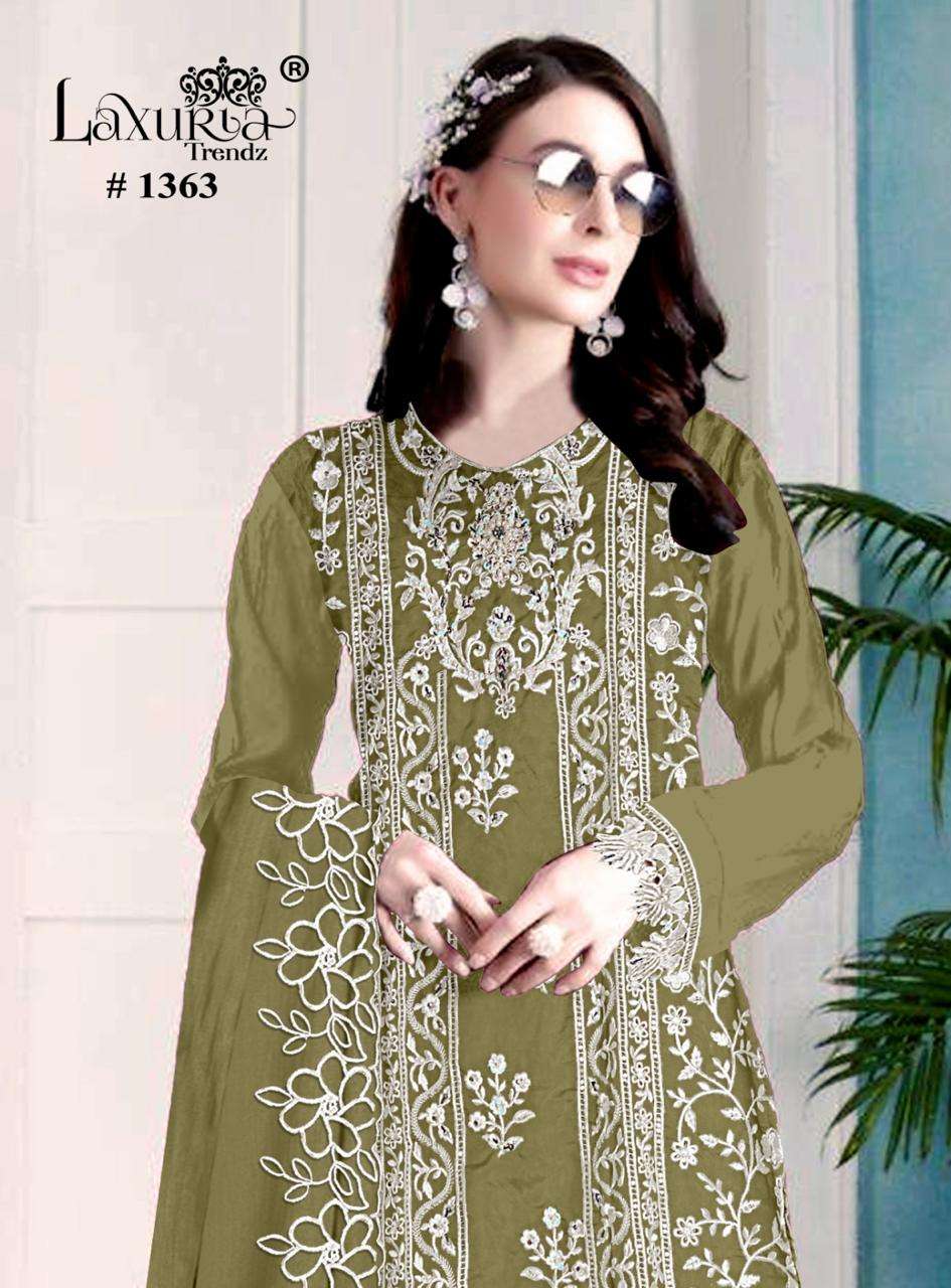 D N O 1363 by Laxuria trendz Organza suit collection manufacturer surat 