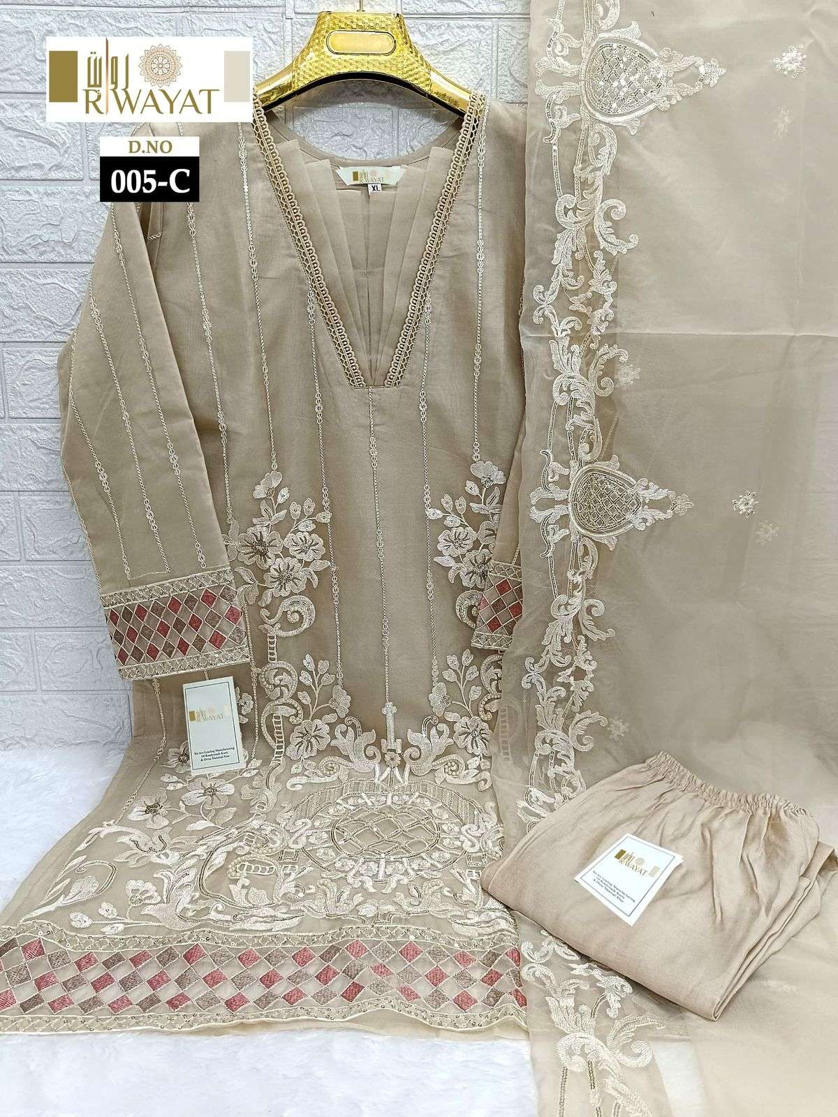 D no 005 A B C by RIWAYAT ORGENZA  READYMADE kurti collection manufacturer surat 