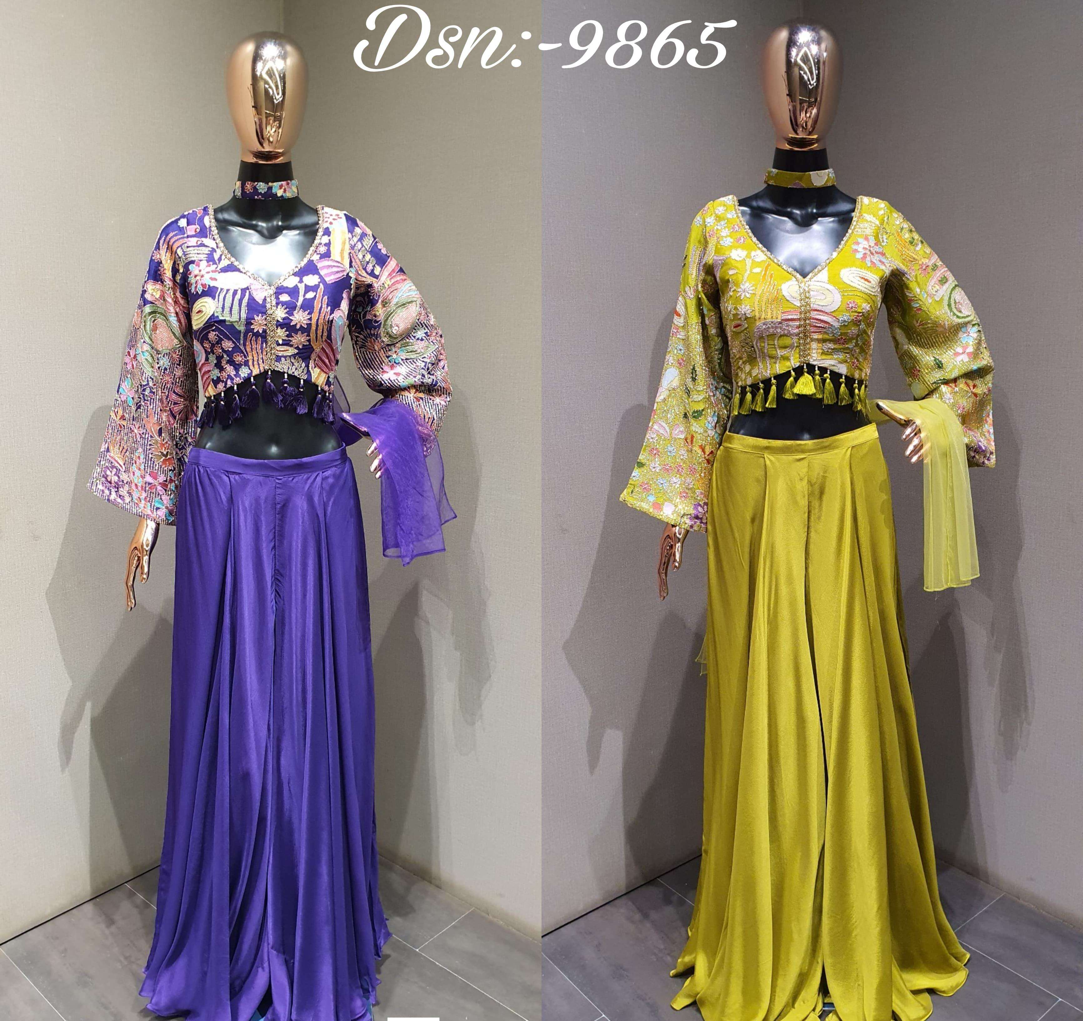 Ethnic Attire Crop Top Palazo Chinon suit collection manufacturer surat 