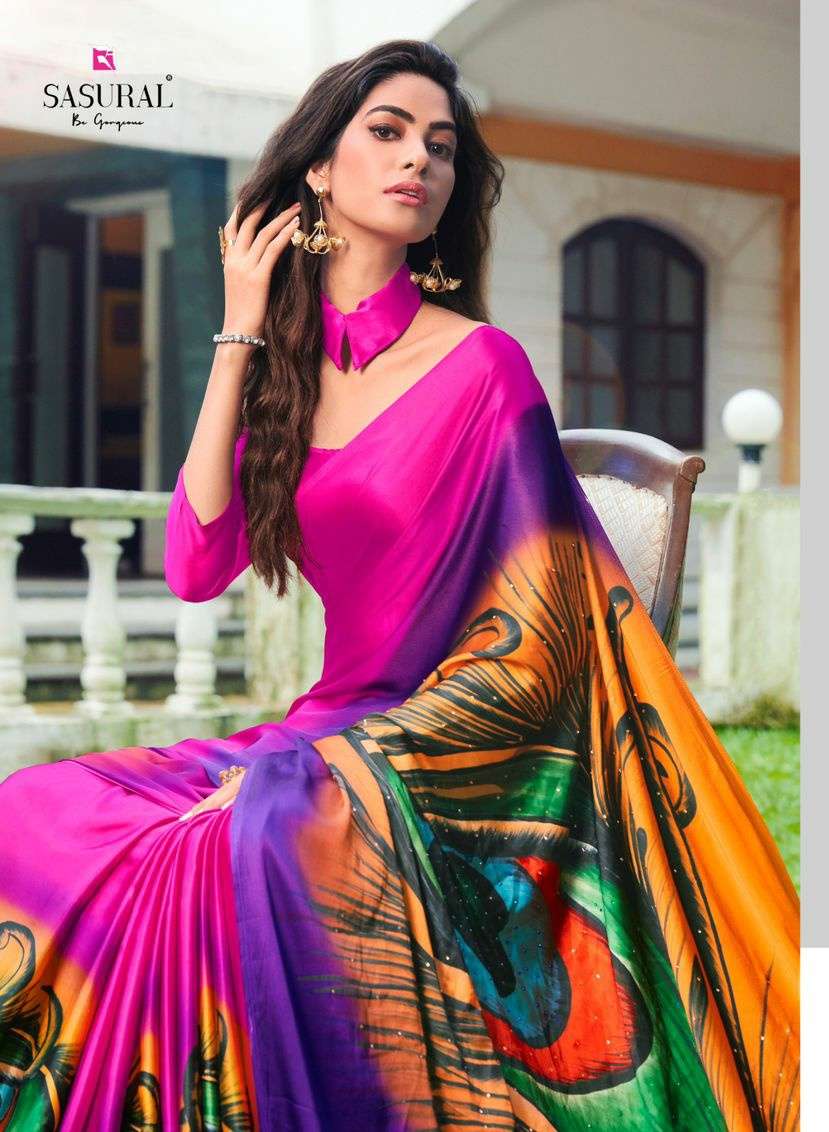 MOR Pank series 551 TO 559 by SASURAL Satin Silk saree collection manufacturer surat    