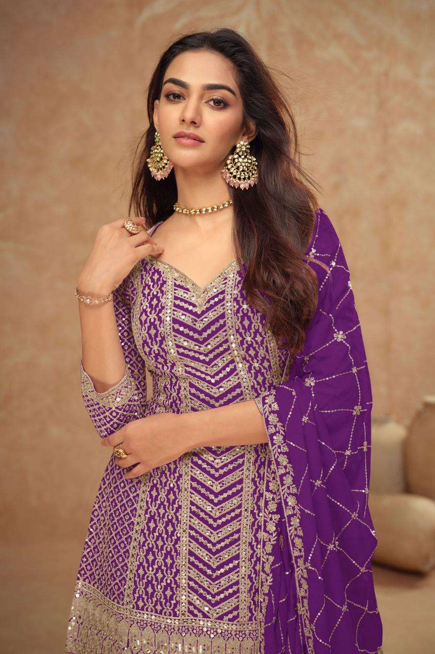 Palak Vol 3 by Gulkayra Designer Real Chinon  Sarara suit collection manufacturer surat 