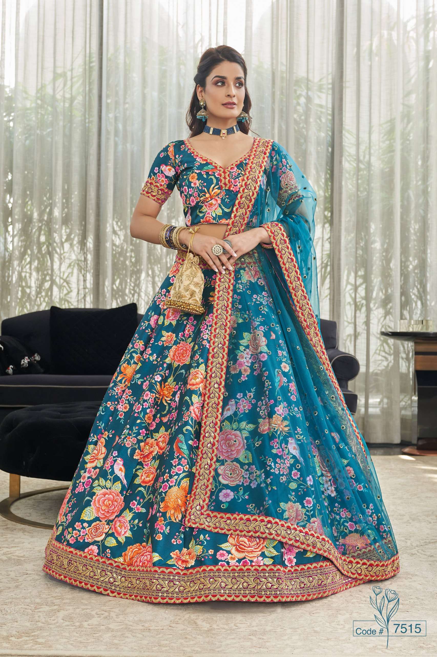 A Modern Floral Lehenga CODE 7515 Art silk lehenga choli collection manufacturer surat 