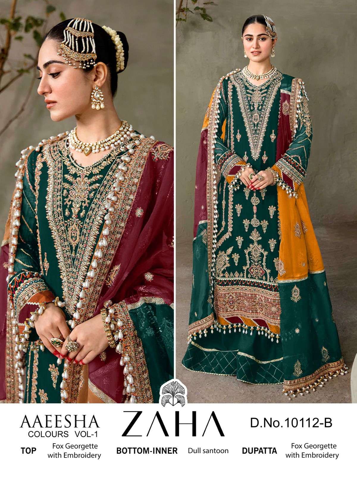  AAEESHA VOL 1 DNO 10112 A B C by ZAHA GEORGETTE  Suit collection manufacturer surat 