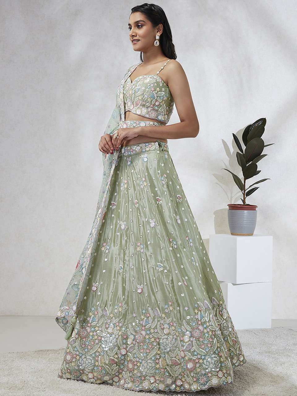 Adorn Craft 5965  Lime Green Chiffon Lehenga Choli  Dupatta  Collection manufacturer surat 