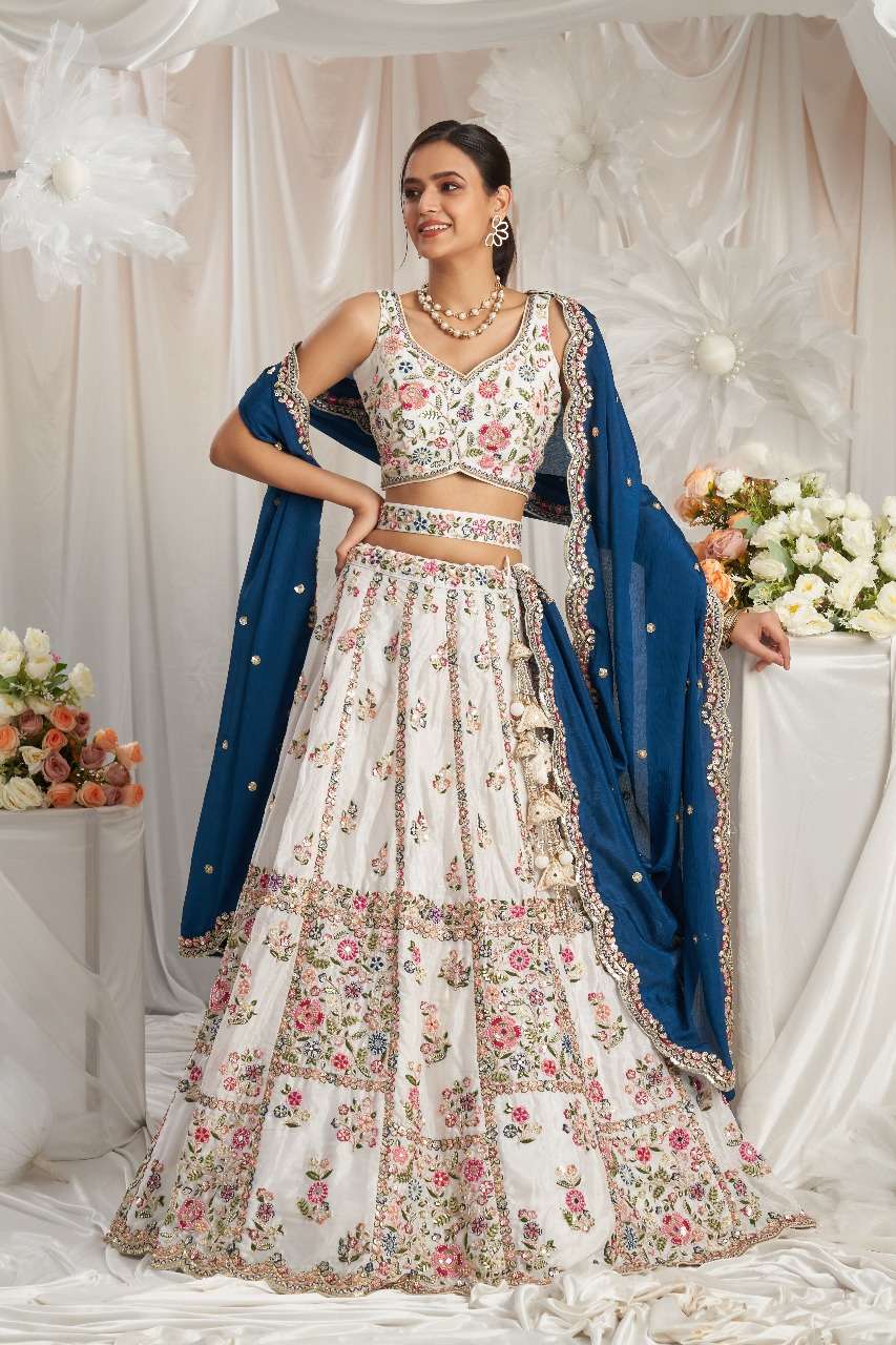 Adorn Craft 6042 Cream Colour Pure Georgette Lehenga Choli  Dupatta collection manufacturer surat 