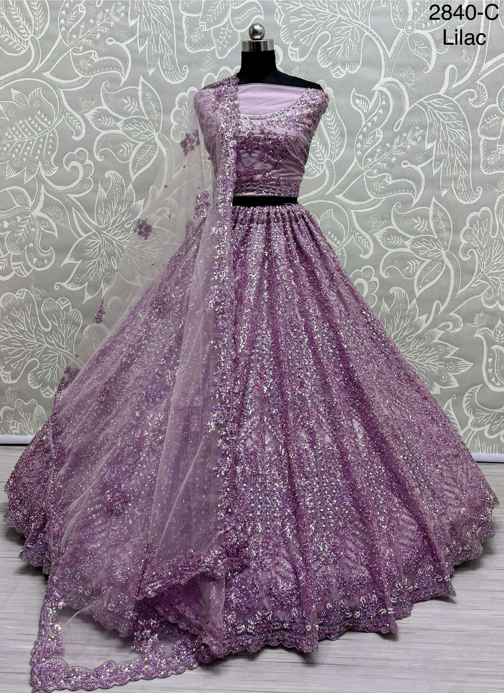 Code 2840 flower blooming heavy net lehenga choli collection manufacturer surat 