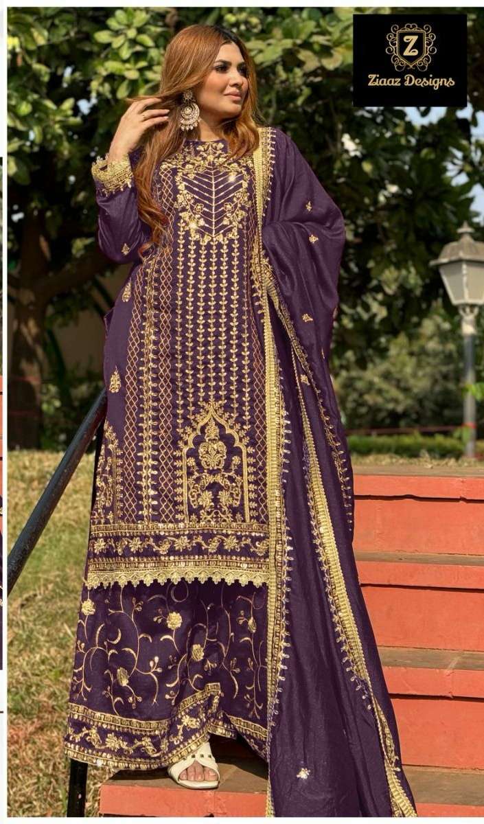 Code 454 by Ziaaz Designs Chinon suit collection manufacturer surat 