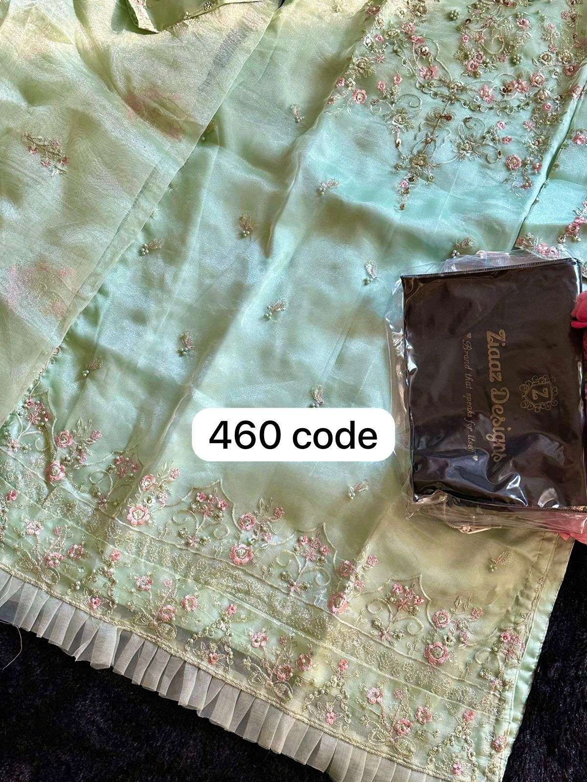 code 460 by Ziaaz Designs of organza kurti collection manufacturer surat 