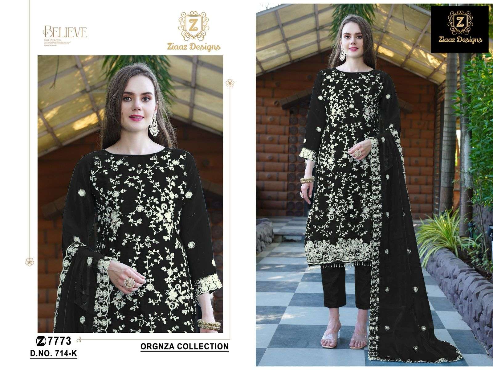 code 714 by Ziaaz Designs Organza suit collection manufacturer surat 