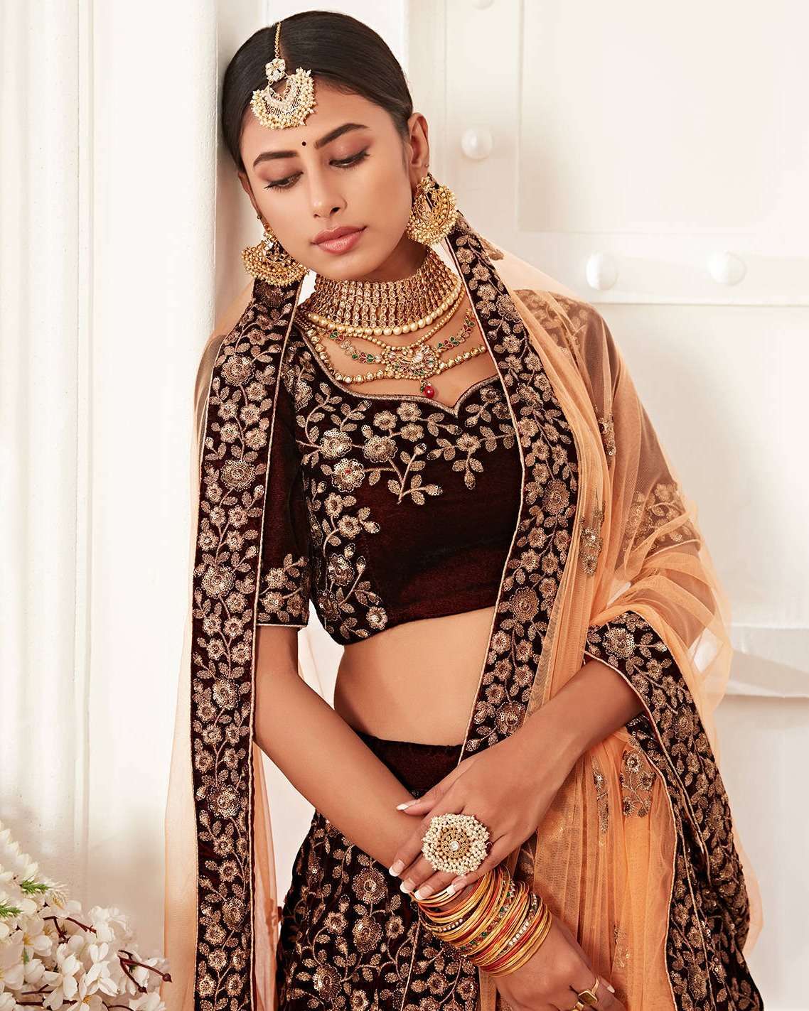 Code 7701 Majestic Maroon pure Velvet Lehenga choli collection manufacturer surat 