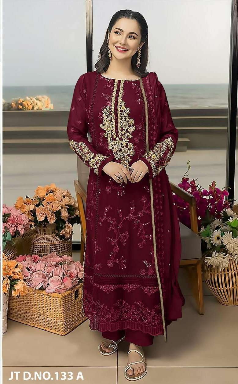  D NO JT 133 A D SUPER HIT COLORS by JOHRA TEX  Faux georgette suit collection manufacturer surat 