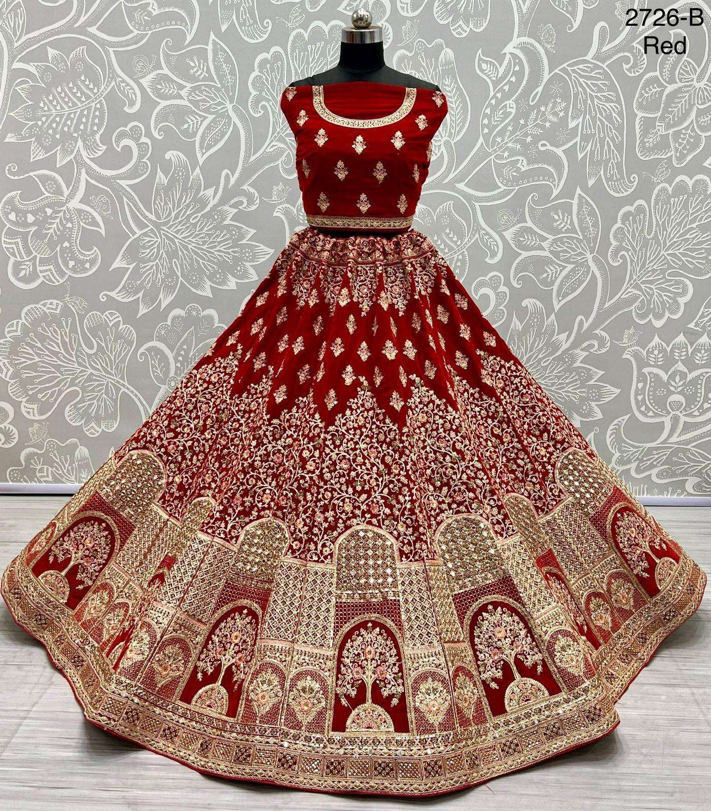 Product code 2726 Red Color Pure 9000 velvet lehenga choli collection manufacturer surat 