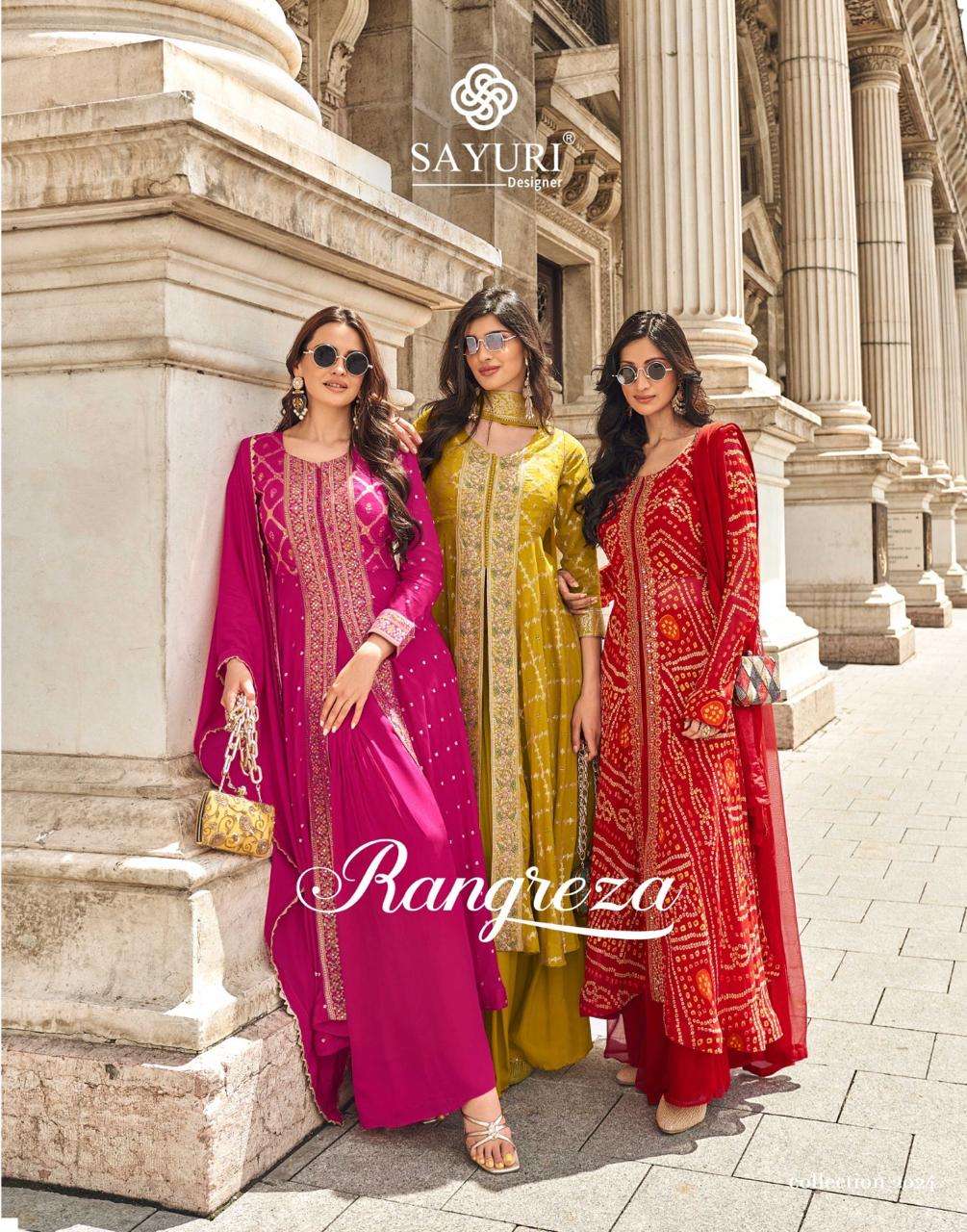 RANGREZA by SAYURI DESIGNER JACQUARD SILK suit collection manufacturer surat 