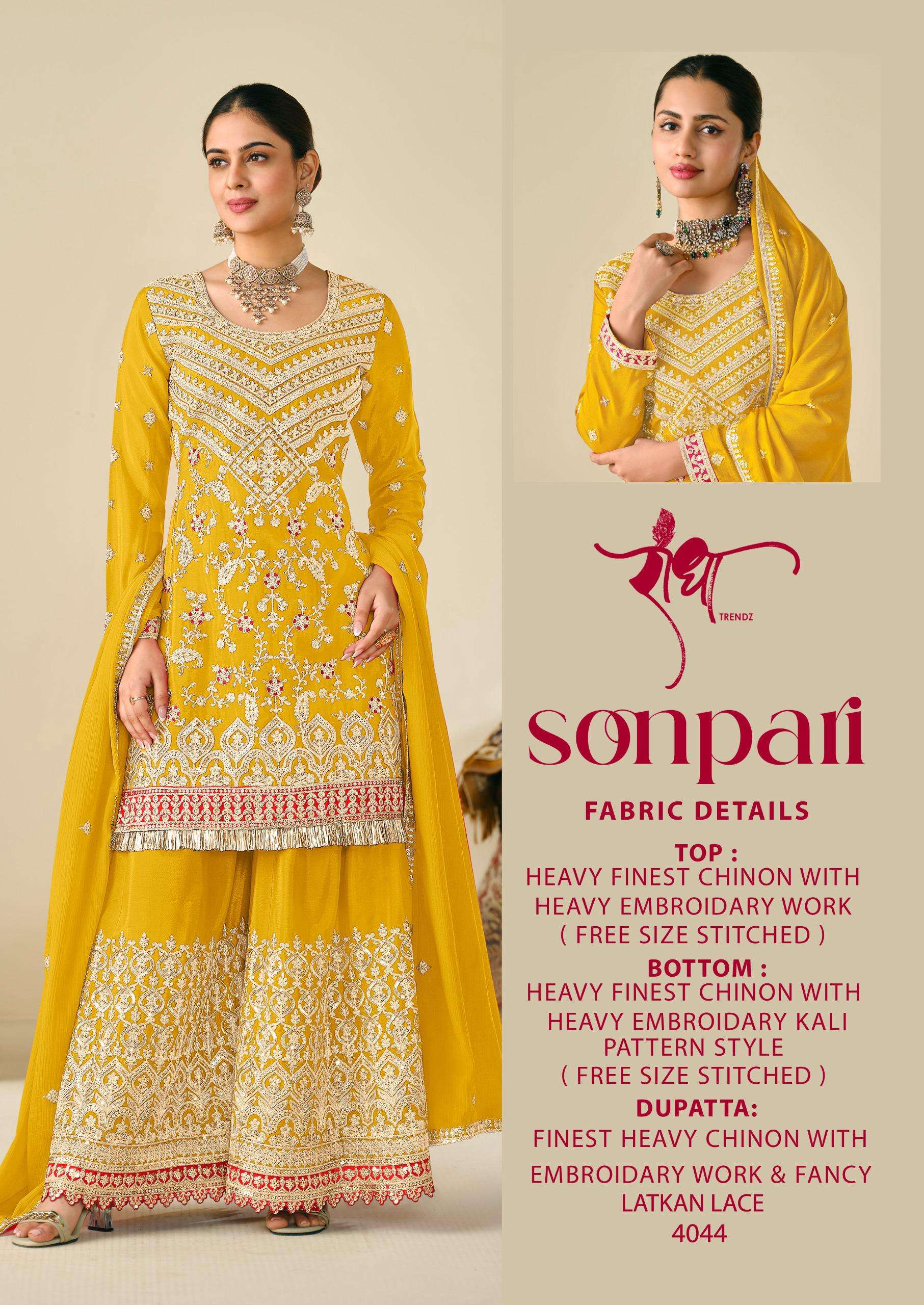 SONPARI by RADHA TRENDZ PREMIUM CHINON suit collection manufacturer surat 