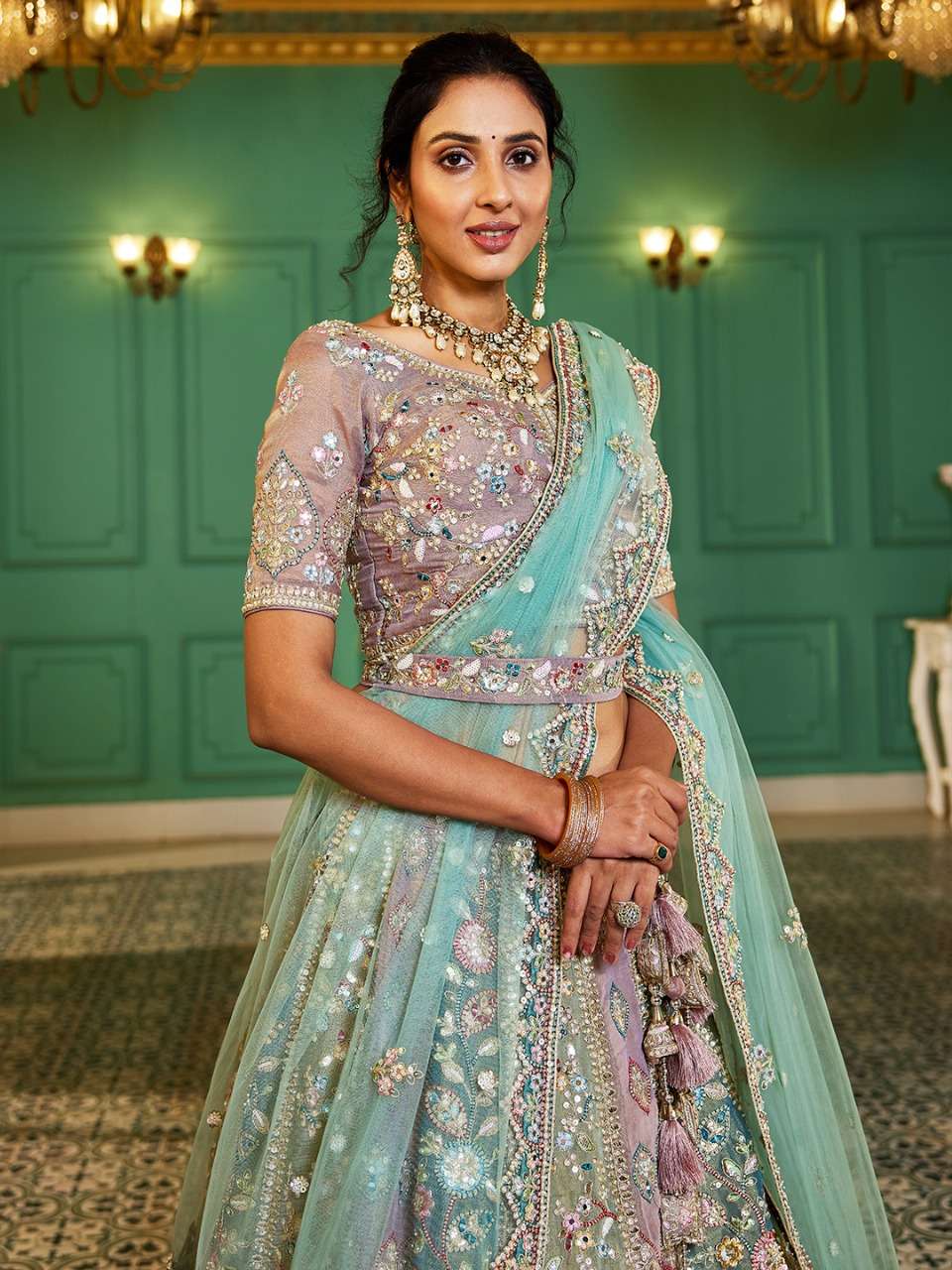 Adorn Craft 6076 TURQUOISE BLUE Net lehenga choli collection manufacturer surat 