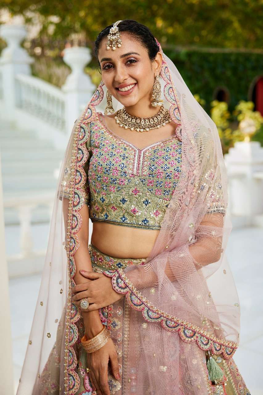 ADORN CRAFT 6114 LAVENDER LIMEGREEN net lehenga choli collection manufacturer surat 