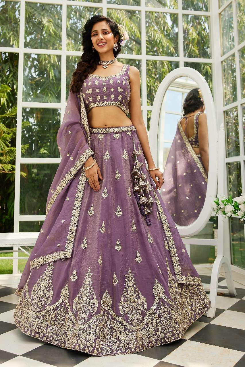 ADORN CRAFT 6125 GREEN PINK PURPLE Organza lehenga choli collection manufacturer surat 